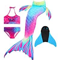 Wishliker Traje de baño de Cosplay para Nadar Cola de Sirena para niñas con Bikini y Monofin